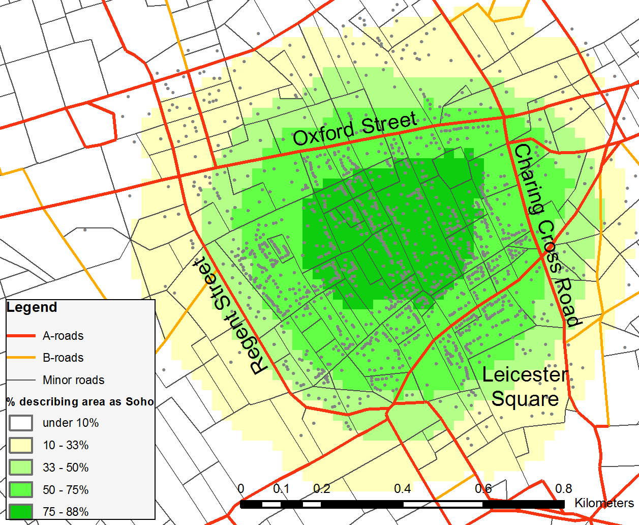 Map of Soho, London based on structured neighbourhood address extraction